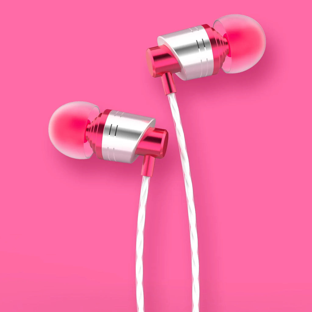 Black wired in-ear headphones with 3.5mm plug, in-line microphone, and silicone ear tips on a white background.