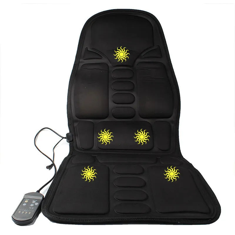 Black heating massage mat seat cushion with infrared physiotherapy and variable speed control