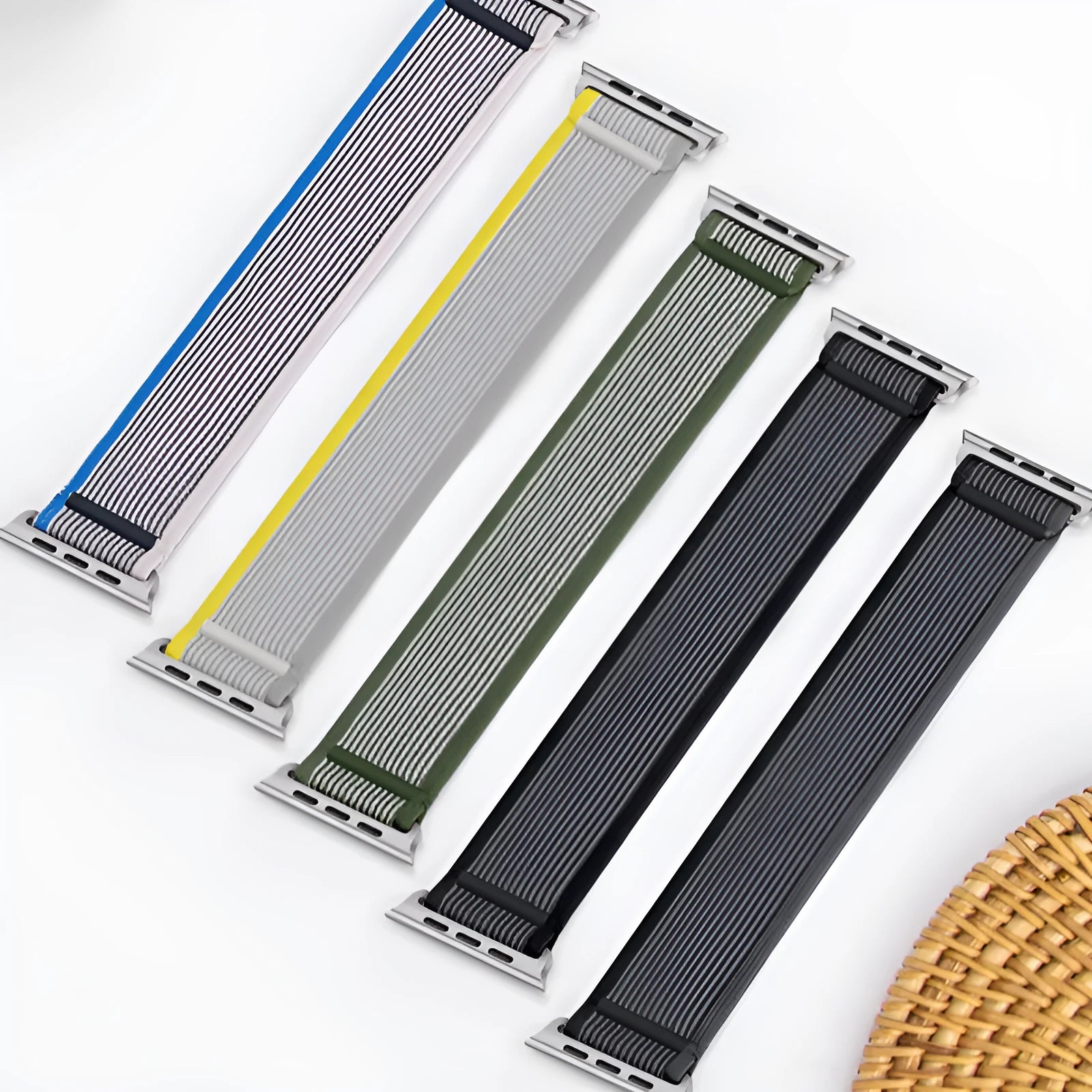 Wild diameter single ring integrated loop nylon strap for Apple Watch in multiple colours.