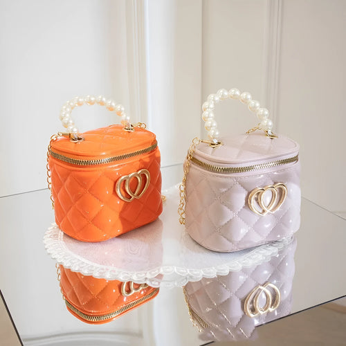 Transparent heart-pattern PVC bucket gel bag for cosmetics in apricot colour