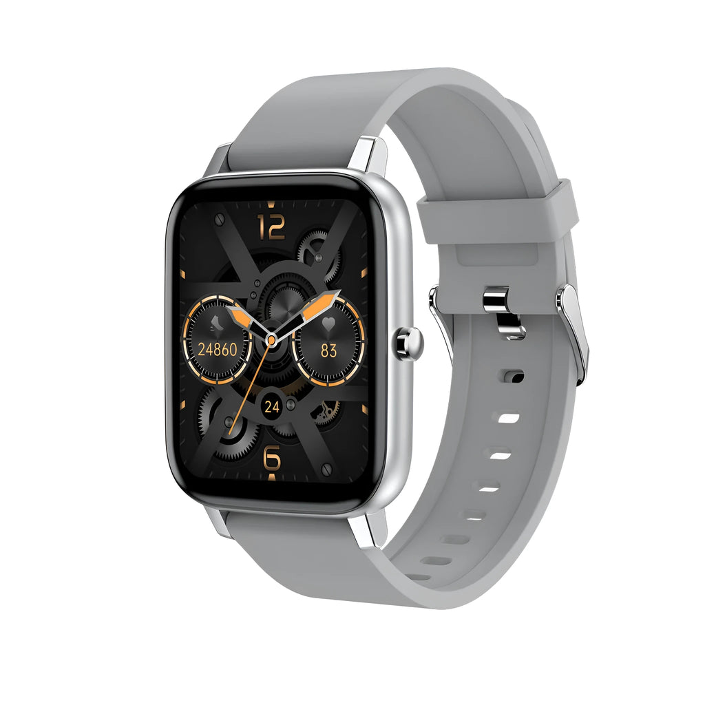 H80 smart watch with coloured silicone strap showing health metrics on 1.69-inch touchscreen.