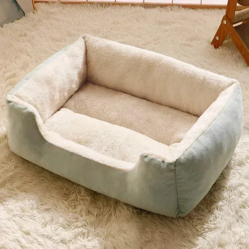 Short plush pet bed for cats and small dogs in one of five colour options