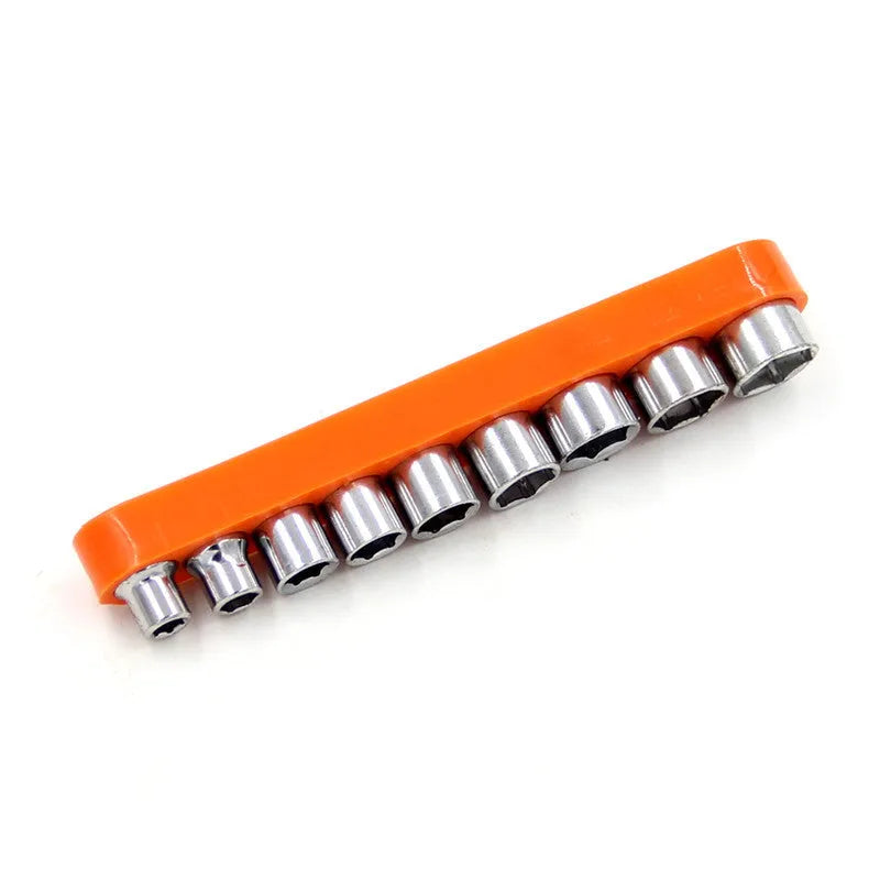Nine orange socket head wrenches of different hex sizes from 5mm to 13mm