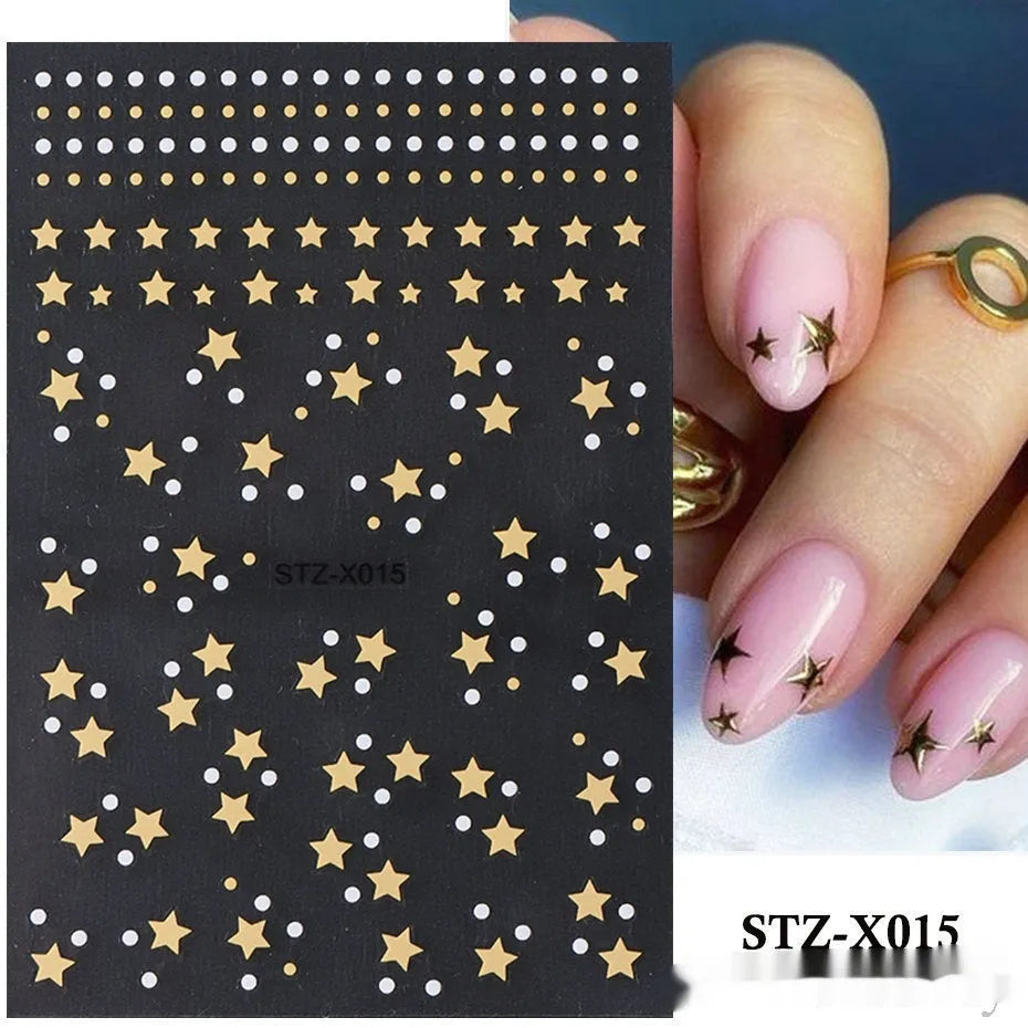 Black and silver stripe nail art sticker with a love pattern design on a plastic sheet.