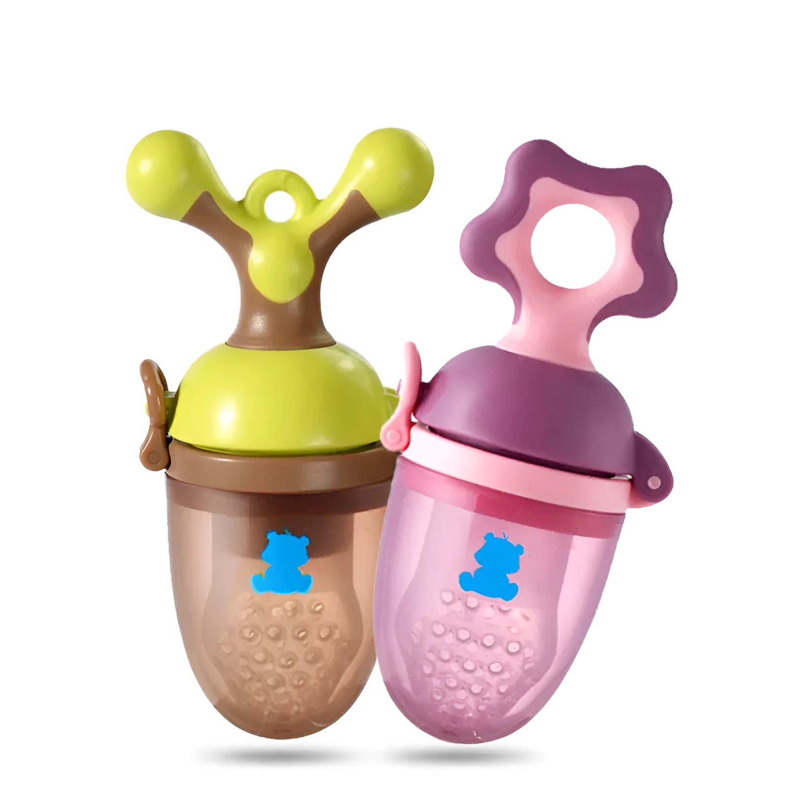 Green polypropylene baby bite trainer with textured surfaces for infant teething relief