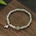 Natural Tianshan green bamboo and sterling silver antique-style bracelet for women with a bamboo joint motif.
