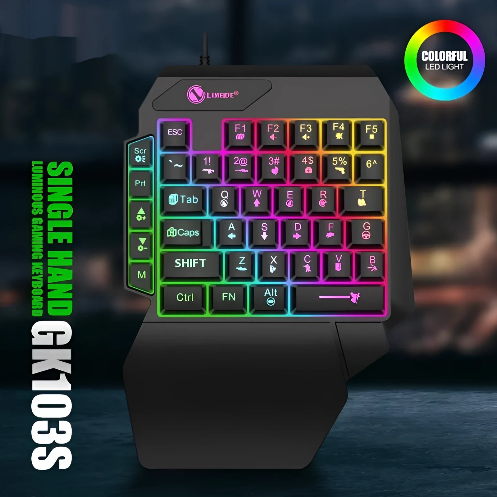 Luminous gaming mechanical keyboard mouse converter with GK103S one-handed keyboard and 1.2 metre USB cable
