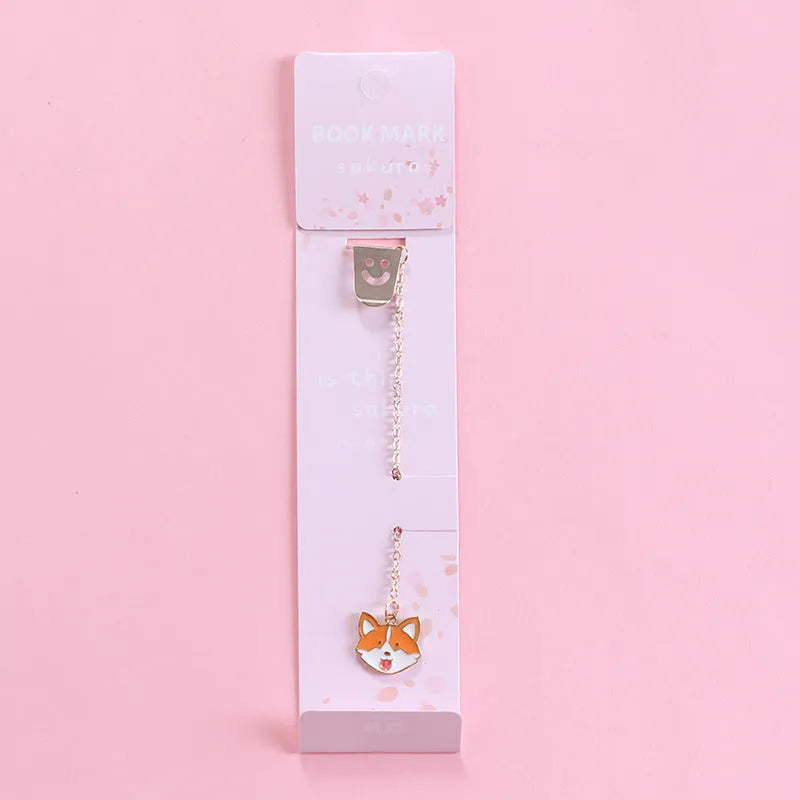 Metal bookmark with cartoon pendant in choice of animal and object designs