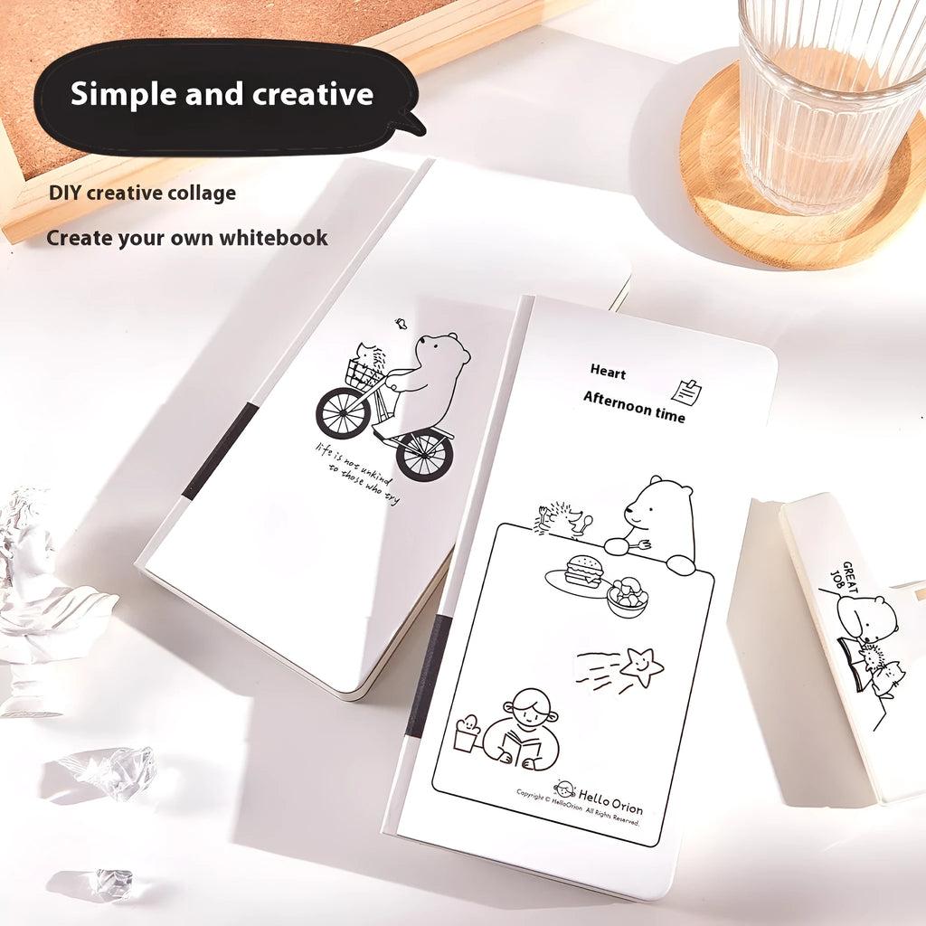 A5 simple plaid paper notebook with a white cover and a pair of decorative stickers.