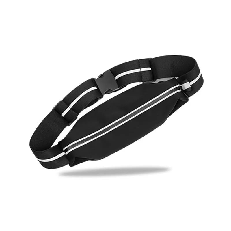 Lightweight waterproof running pouch in black with stretch fit and night reflective strip for outdoor sports