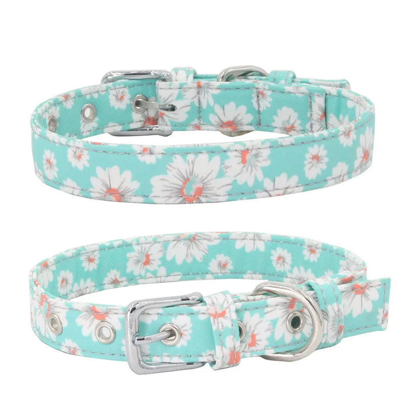 Double layer reflective canvas dog collar with metal D-ring, available in multiple sizes and colours