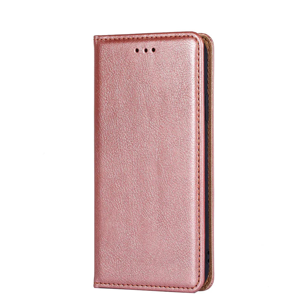 Samsung PU leather magnetic flip case in classic black with card slot and adjustable stand open