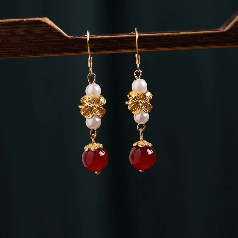 Women's vintage court style geometric alloy earrings with electroplated finish for traditional Chinese dress