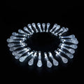 Solar-powered LED outdoor string lights with water drop-shaped pendants on a 6.5m cable