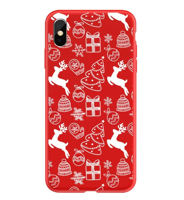 Christmas-themed painted back cover case for iPhone models 6 through XS Max.