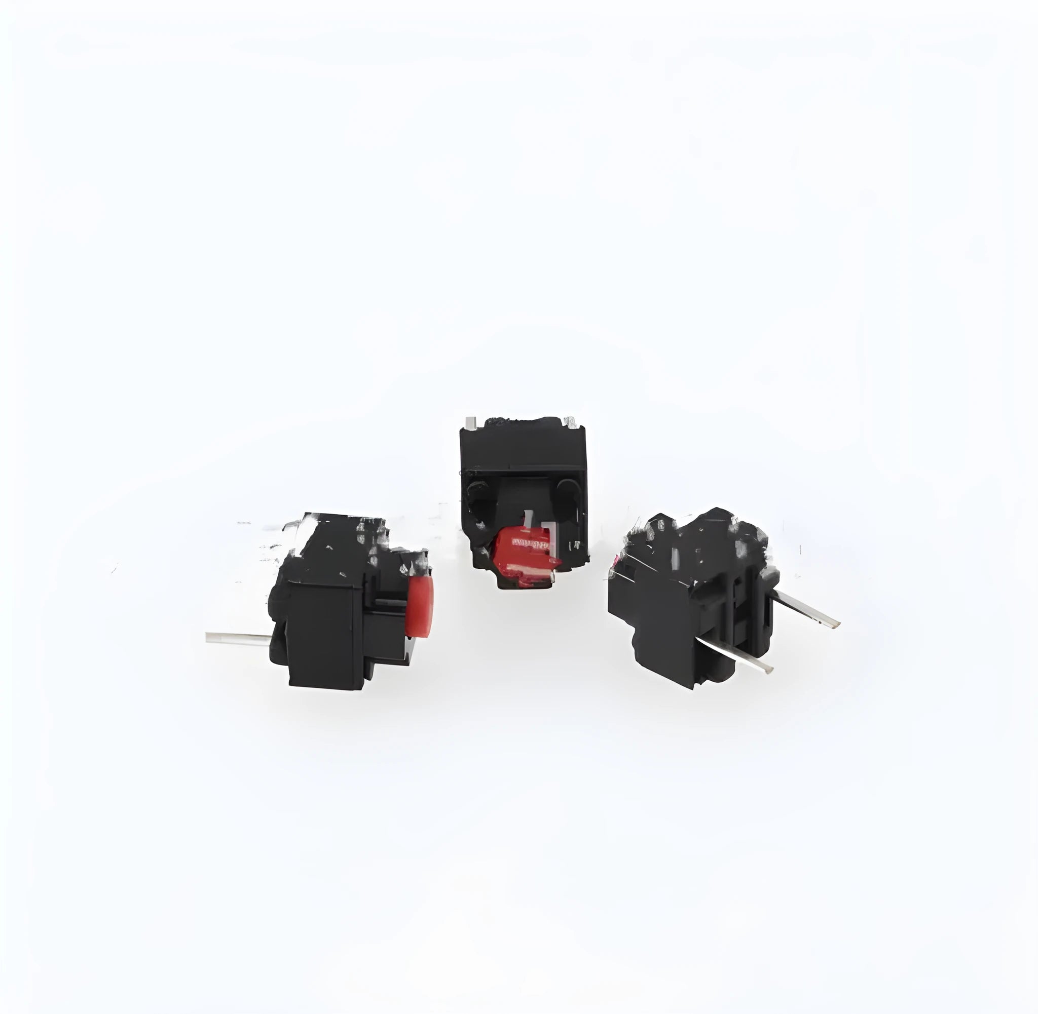 Single aluminium alloy micro tact switch with patch pins for PCB mounting.
