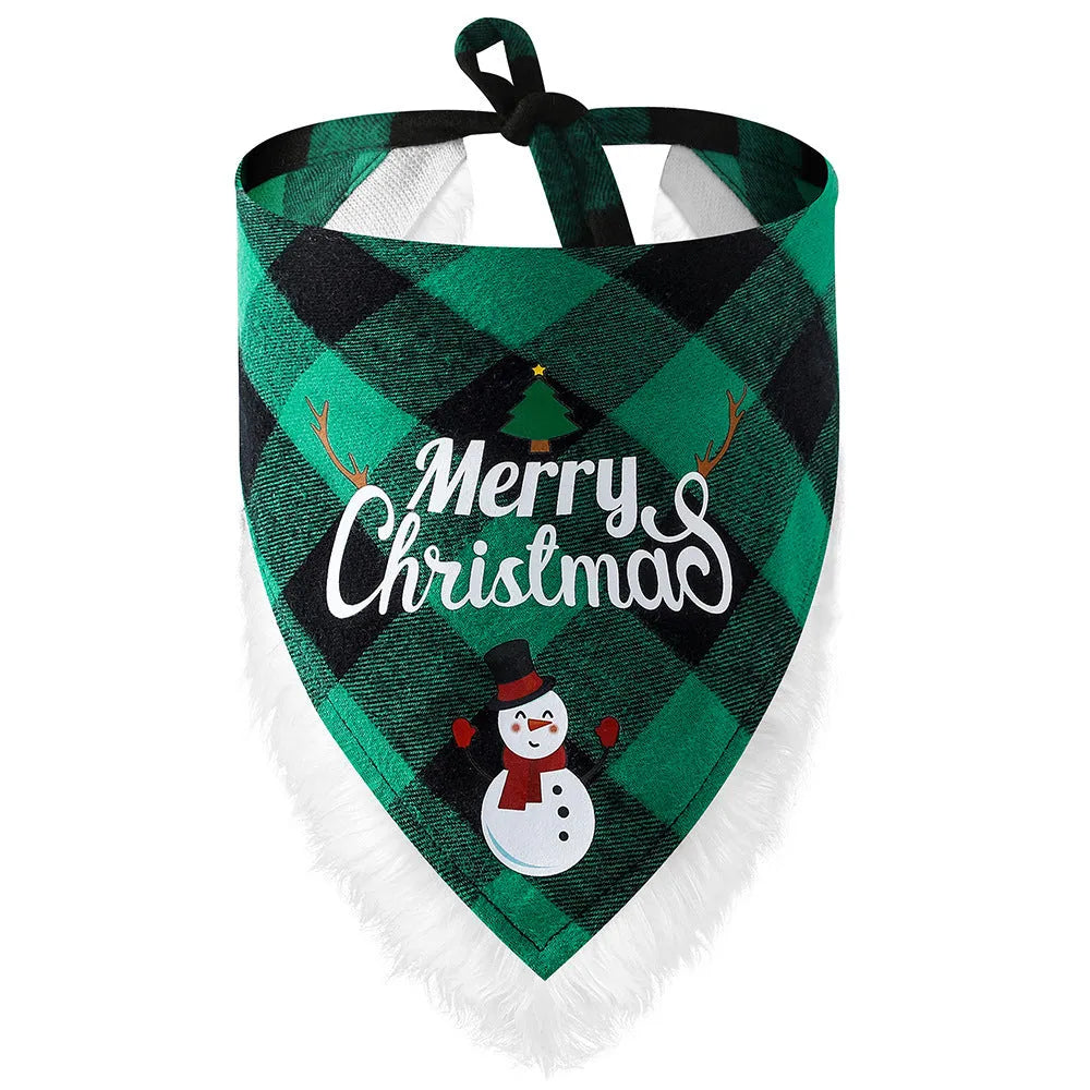 Lace Christmas dog scarf plaid cotton twill weave red green size L pet bandana