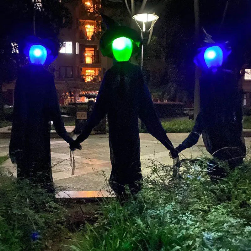 Halloween hanging ghost prop with voice control, flashing red eyes and installation tubes