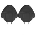 Two black leather rear anti kick pads for car seats, showing size and single pocket.