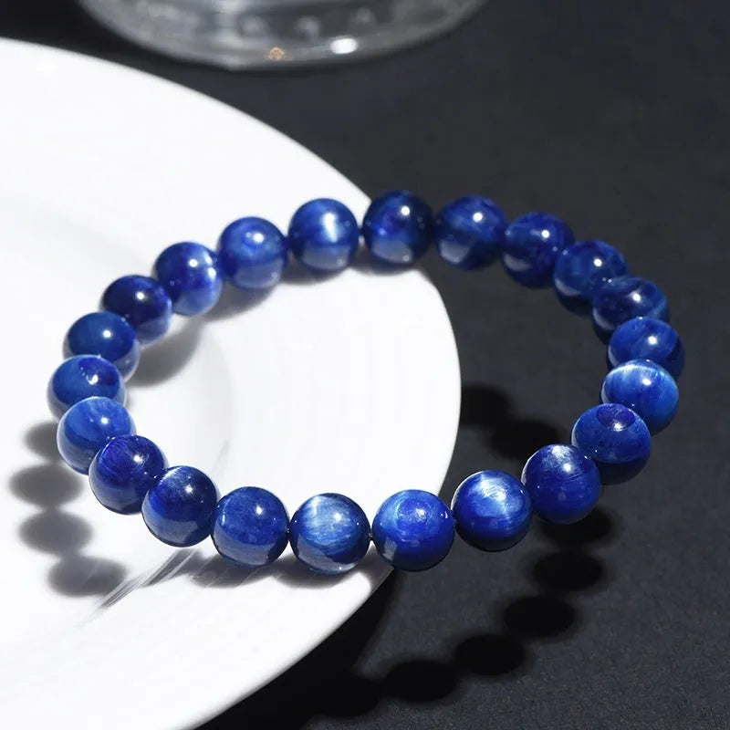 7A grade natural blue crystal bracelet with Ruyi charm and geometric design