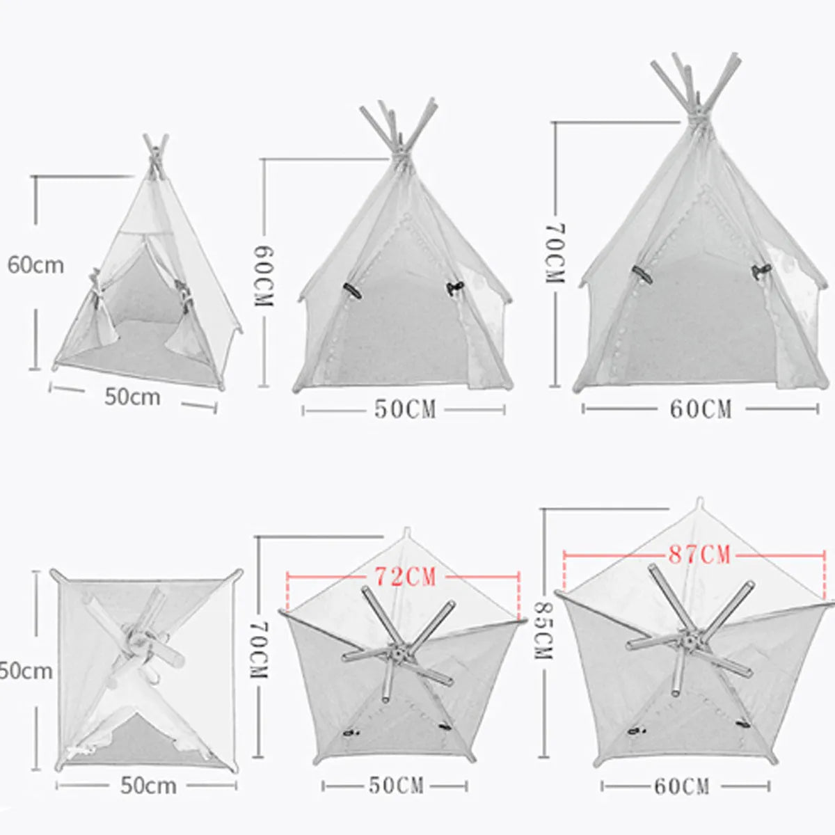 Striped flax linen pet teepee tent with removable cushion for small dogs and cats