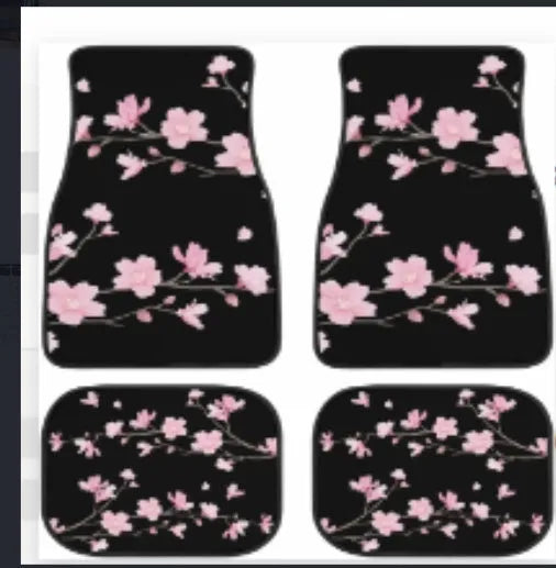 Black rubber car floor mat set with waterproof lining, four-piece suit for vehicle footwells.