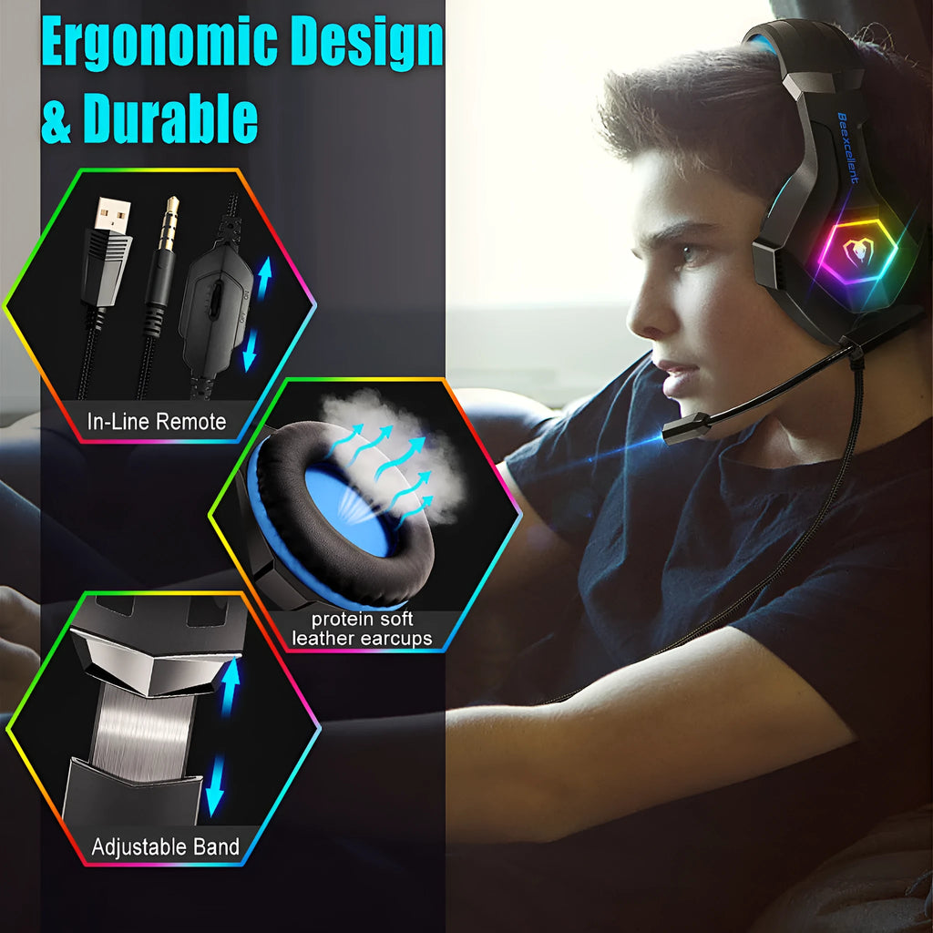Thunder Wear gaming headset with LED lighting and omnidirectional microphone in black with coloured accents