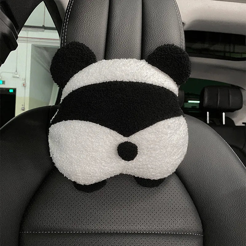 Winter plush panda car seat cushion with elastic hemming and memory foam filler on car seat