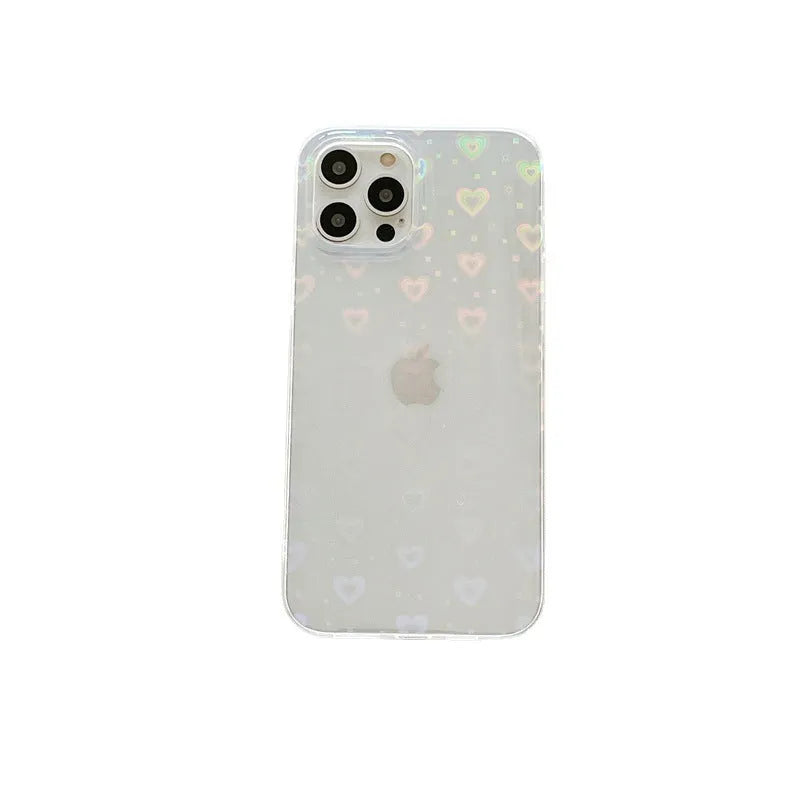 Transparent silicone iPhone case with laser love design for models 7 to 14 Pro Max