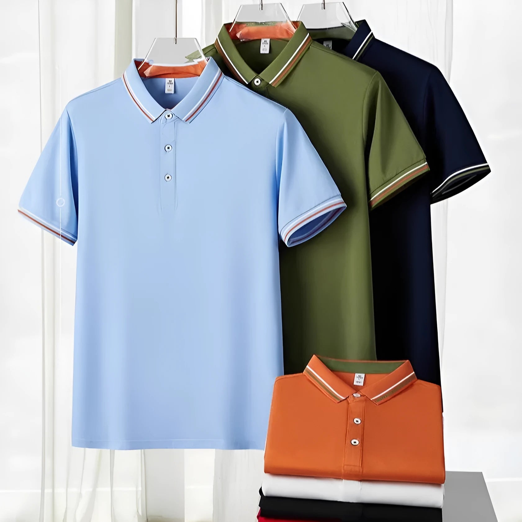 Men's slim fit cotton polo shirt with collar and short sleeves in multiple colour options