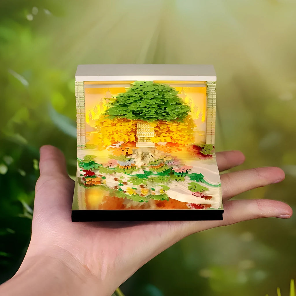 2026 paper carving calendar desktop ornament in green with 3D notebook paper brick shape and English calendar