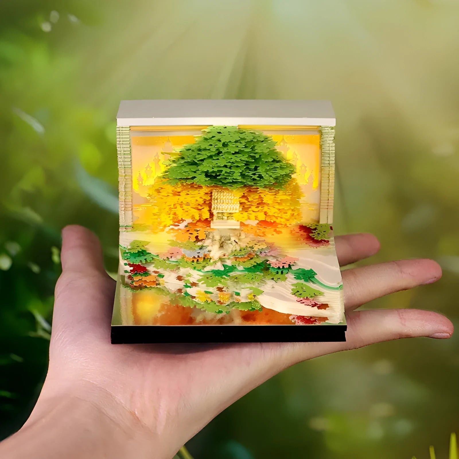 2026 paper carving calendar desktop ornament in green with 3D notebook paper brick shape and English calendar