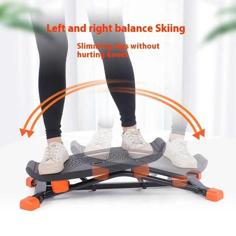 Black mini fitness skiing machine exercise equipment with elastic hand straps