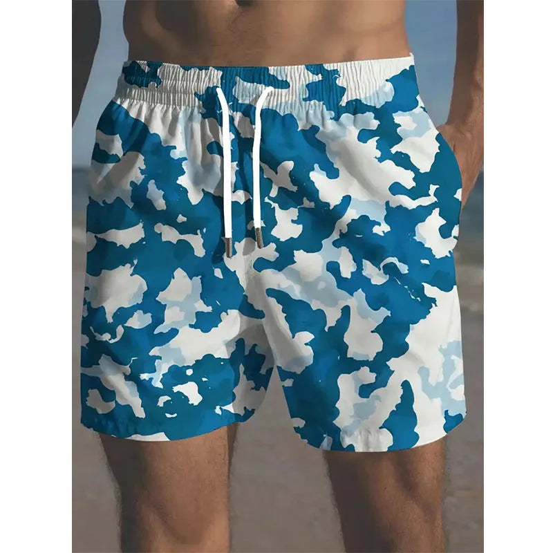 Men's solid colour beach shorts in polyester fabric with elastic waistband for travel