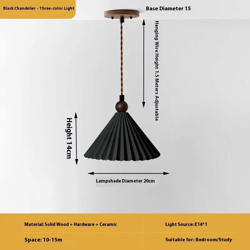 Retro walnut ceramic bedside droplight with solid wood hardware and white chandelier shade