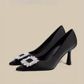 Women's French pointed mid-heel pumps in solid colour with stiletto design and microfibre upper