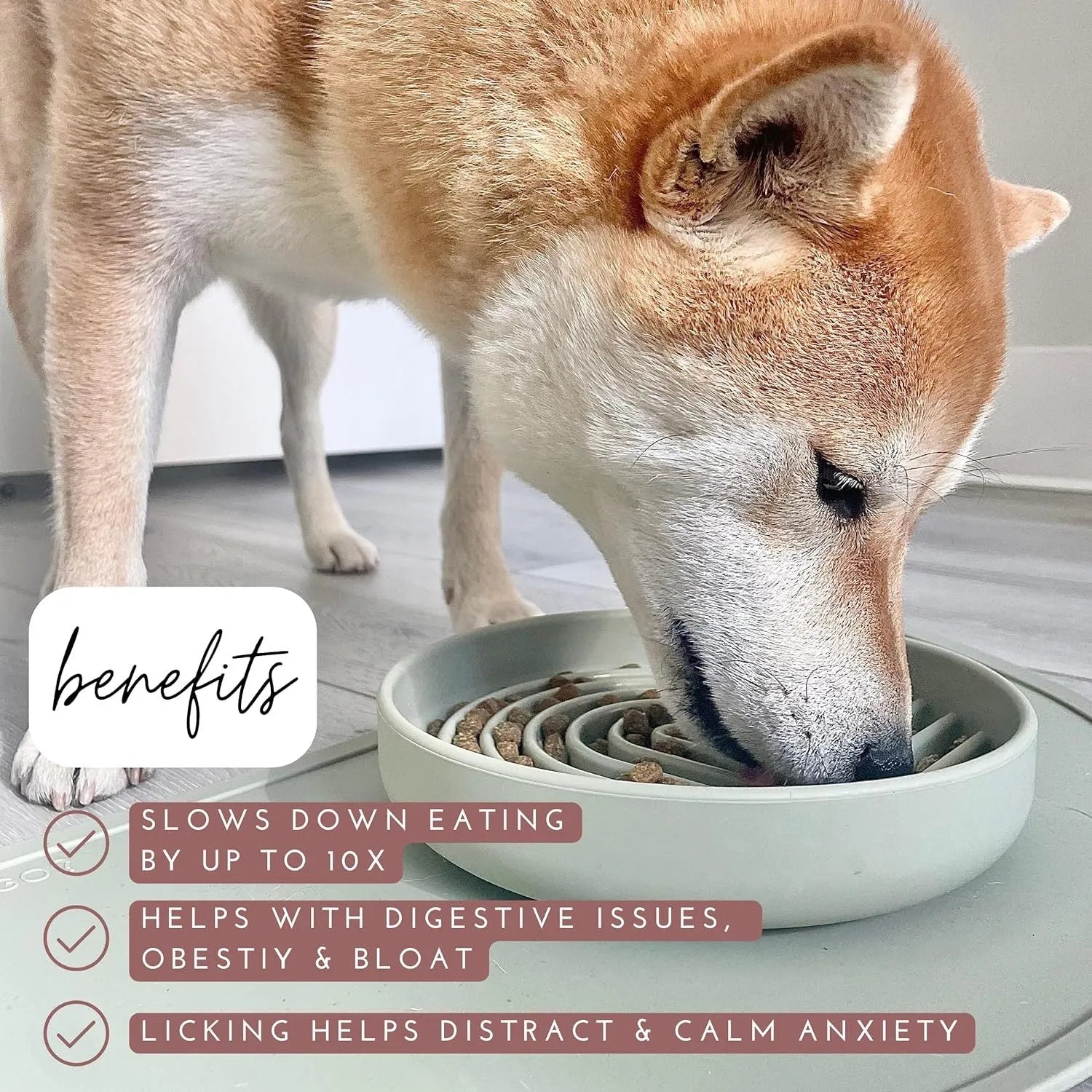 Silicone slow feeder dog bowl with ridges, shown in beige colour, measuring 19 cm.