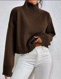 Loose versatile basic pullover for women in grey, round neck, long sleeves, medium thickness