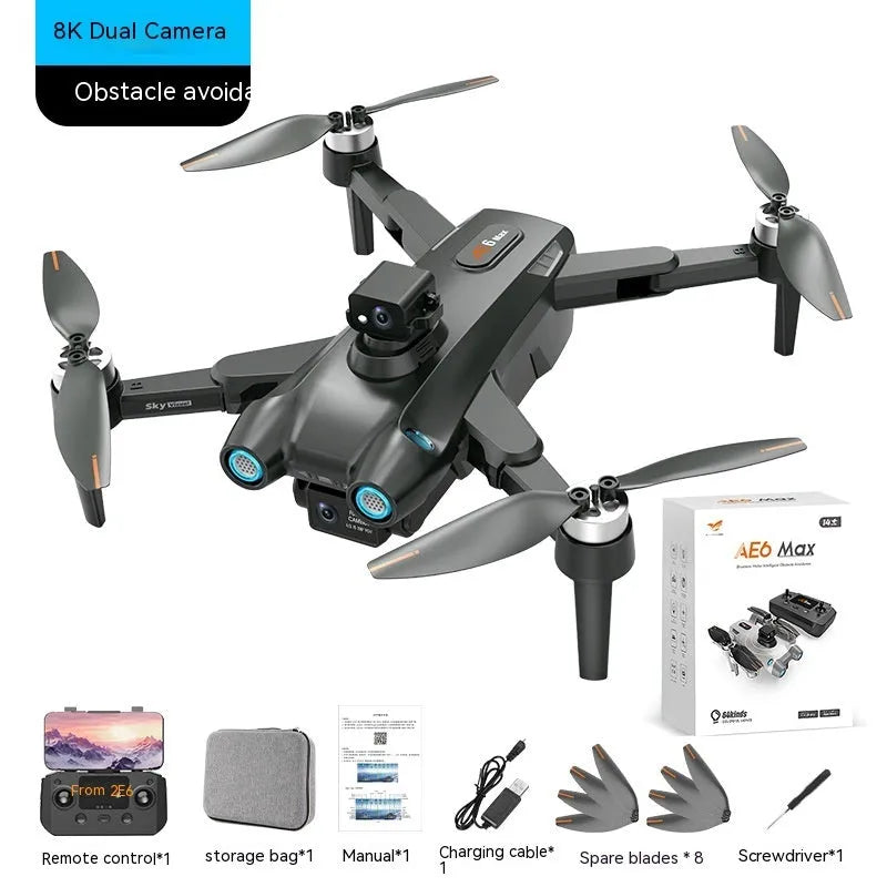 8K HD aerial photography drone with GPS brushless motor, optical flow dual camera, foldable design in black