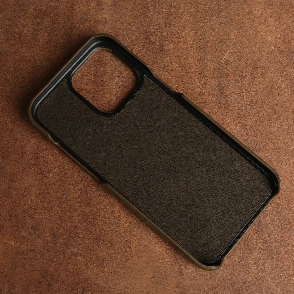Genuine leather Crazy Horse pattern phone case for iPhone with anti-fall protection in dark brown