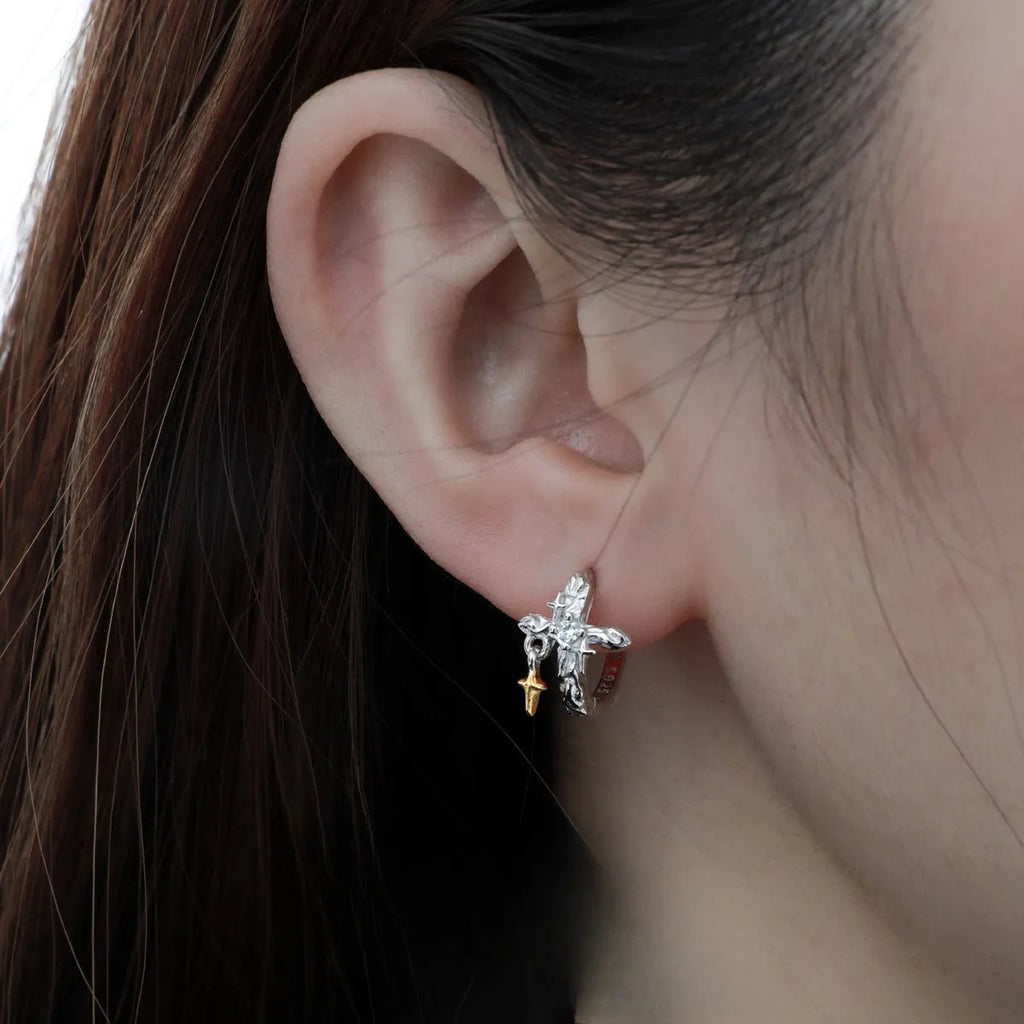 Women's 925 sterling silver geometric cross earrings with white gold colour electroplated finish