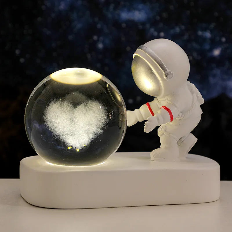 6cm resin crystal ball night light glowing with astronaut and galaxy patterns