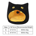 Grey cat-shaped covered pet bed with a removable cushion, shown on a wooden floor.
