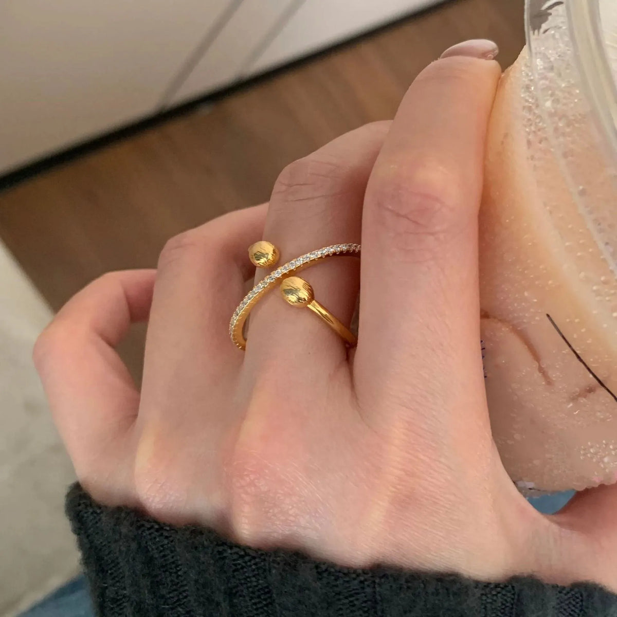 Copper retro brushed planet scarf buckle ring with open mouth and adjustable opening, unisex geometry shape, colour A402