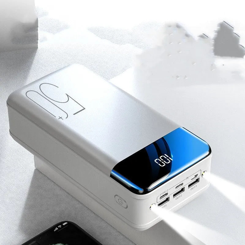 Black and white 50000mAh power bank with three output ports and large capacity charging