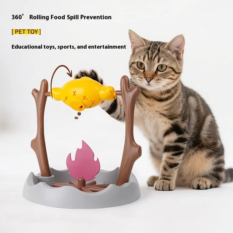 Barbecue-style tumbling cat toy and food feeder with dimensions 30x30x29cm