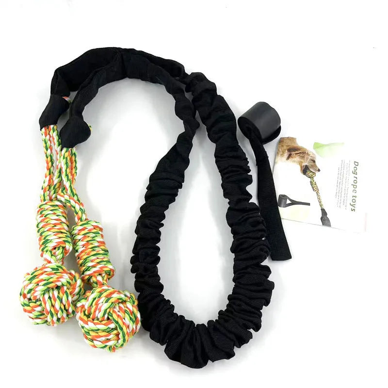 Twisted cotton rope dog toy in black, grey, or red colours for tug of war and chewing