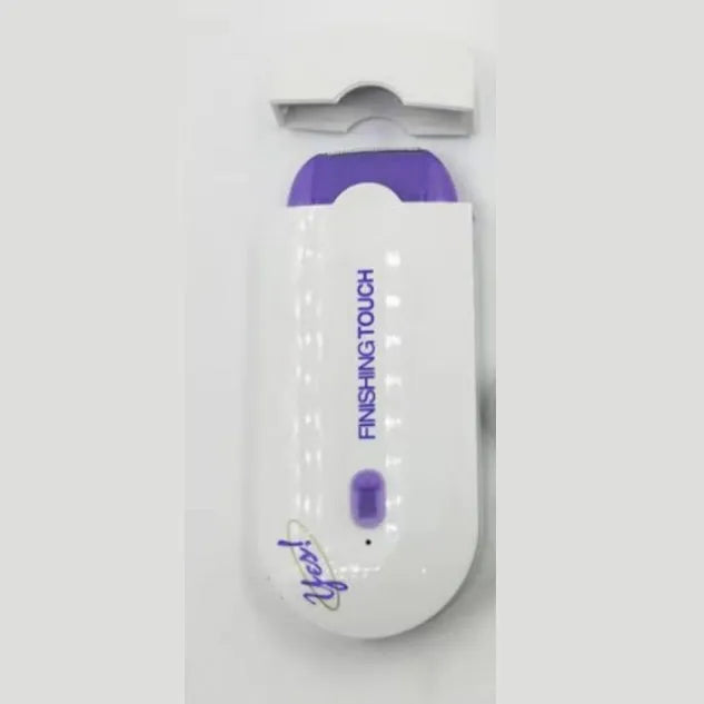 Black rechargeable electric hair remover with Sensa-Light head, trimmer head, foil head, USB cable and cleaning brush.