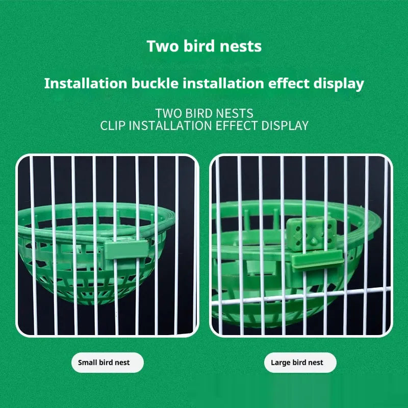 Plastic bird nest in green colour, split-proof design, easy clean surface for pet bird cages