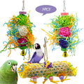 3pcs bird toy set with natural bamboo, cotton rope, brushed rattan ball and grass wooden elements in multicolour